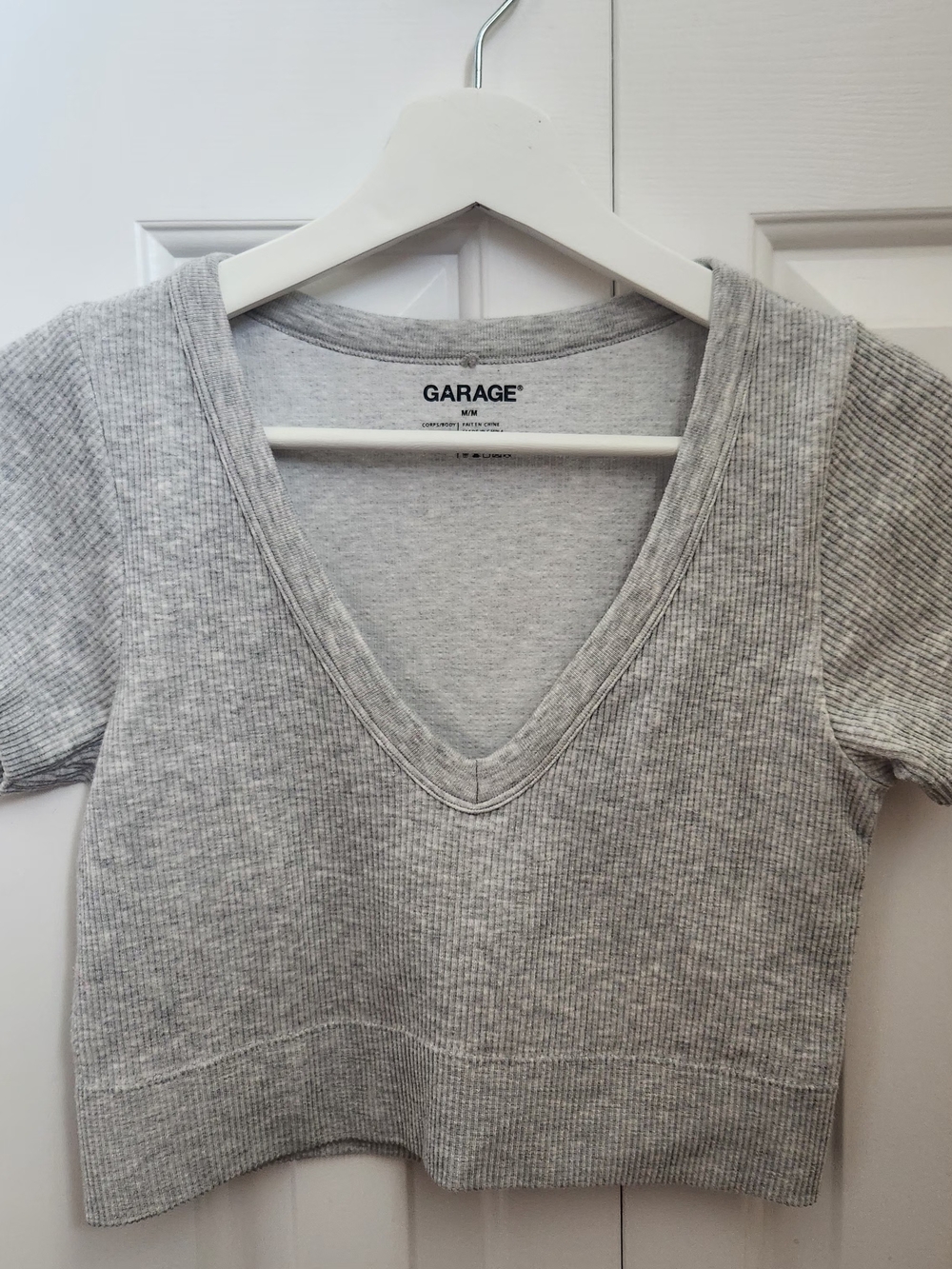 Garage Light Gray Ribbed V-Neck Cropped Tee